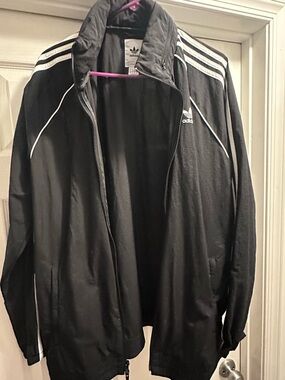adidas Black Men's Windbreaker  Jacket with White Stripes